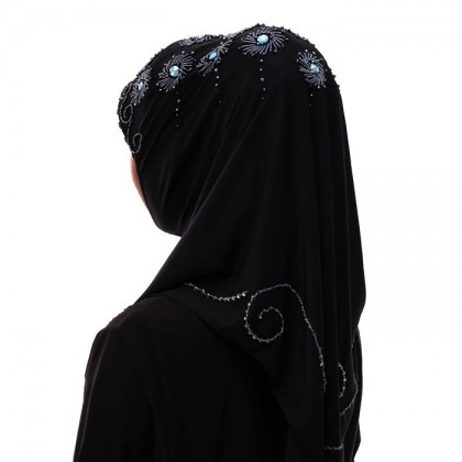 Light Blue Flower Black Hijab